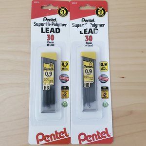 2 Pentel Super Hi-Polymer 0.9 mm x 60 mm Mechanical Pencil HB Leads Refills